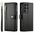 thumbnail image 2 of For Samsung Galaxy S21 Ultra 5G 6.8-inch Wallet Case for Women Men Multi-Card Slots Zipper Pocket Lanyard Strap Wristlet Leather Phone Case,Black, 2 of 7