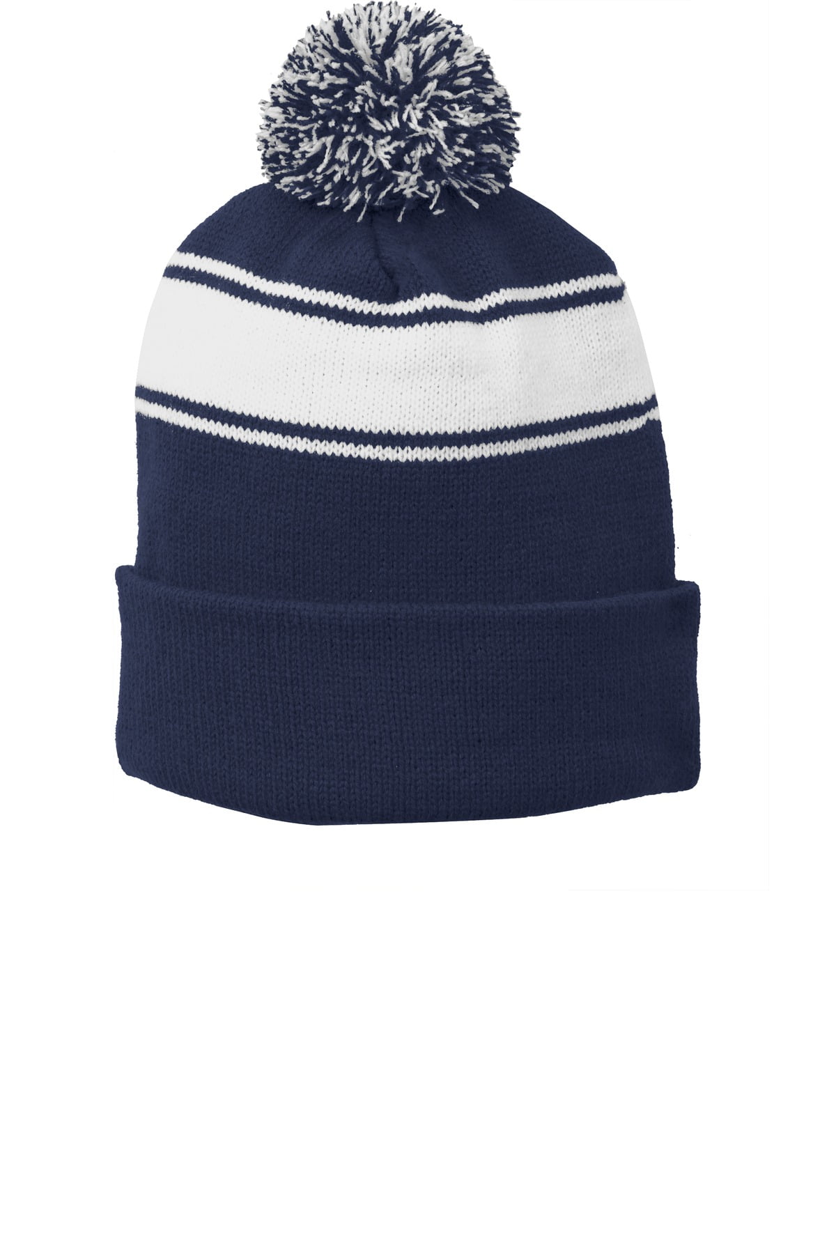 BlueRedWhite Blended Tri color Pom Beanie! Warm! New England Adult one size will easily stretch to fit most all Great Quality