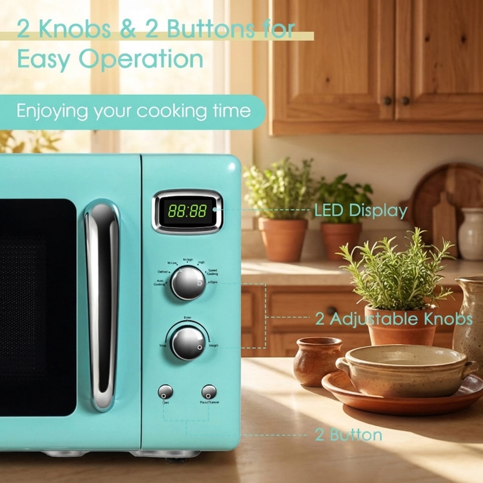 RUIE Retro Microwave Oven,900W 0.9 Cu.ft Countertop Microwave with Power Selector and Timer Knob,ETL Certified,Child Lock,Compact Microwave for Apartment Dorm Office Kitchen