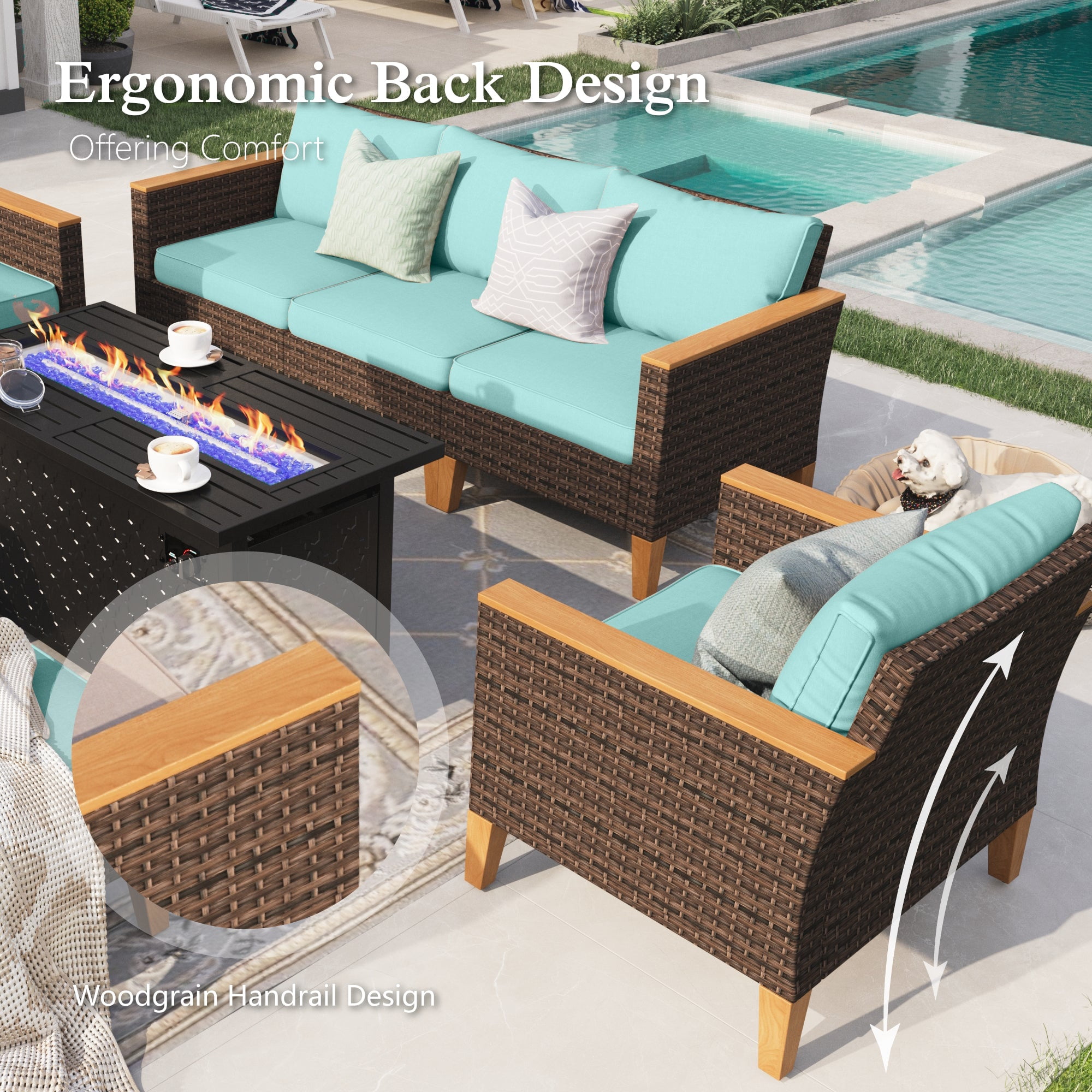 Sophia & William Wicker Patio Conversation Sofa Chairs Set of 2, Turquoise