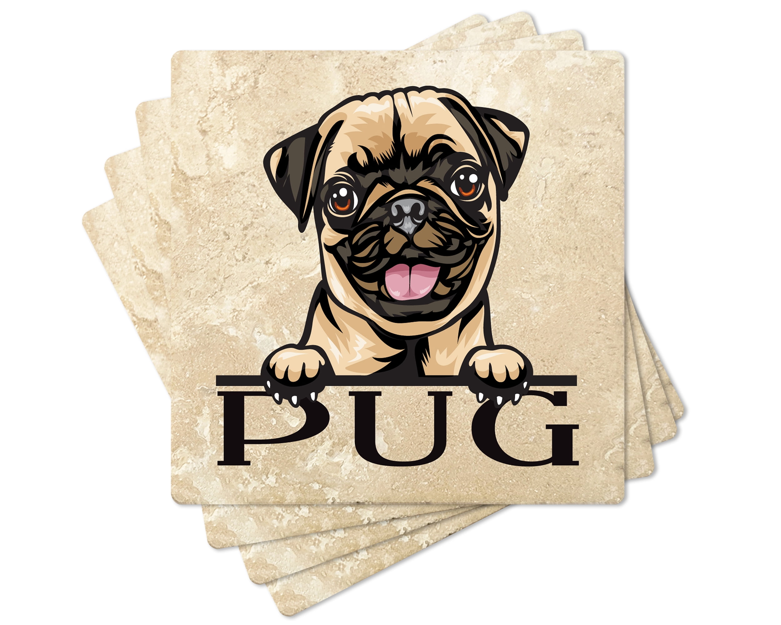 Premium Pug Coasters Set of 4 Handmade Engraved 3.5 Round Wood Dog Owner Decoration Gift Set 
