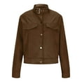 thumbnail image 5 of ClodeEU Women's Cropped Jackets,Long Sleeve Stand Collar Button-Up Coat with Pockets,Classic Trendy Casual Jackets Brown,Womens Plus L, 5 of 7