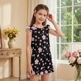 thumbnail image 4 of ZIATUBLES Flower Black Print Girls Summer Romper Kids Button Ruffle Trim Elastic Waist Short Jumpsuit Outfit Round Neck Playsuit Clothes with Pockets for 11-12 Y, 4 of 6
