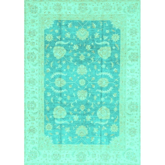 Ahgly Company Indoor Rectangle Oriental Turquoise Blue Modern Area Rugs, 2' x 3'