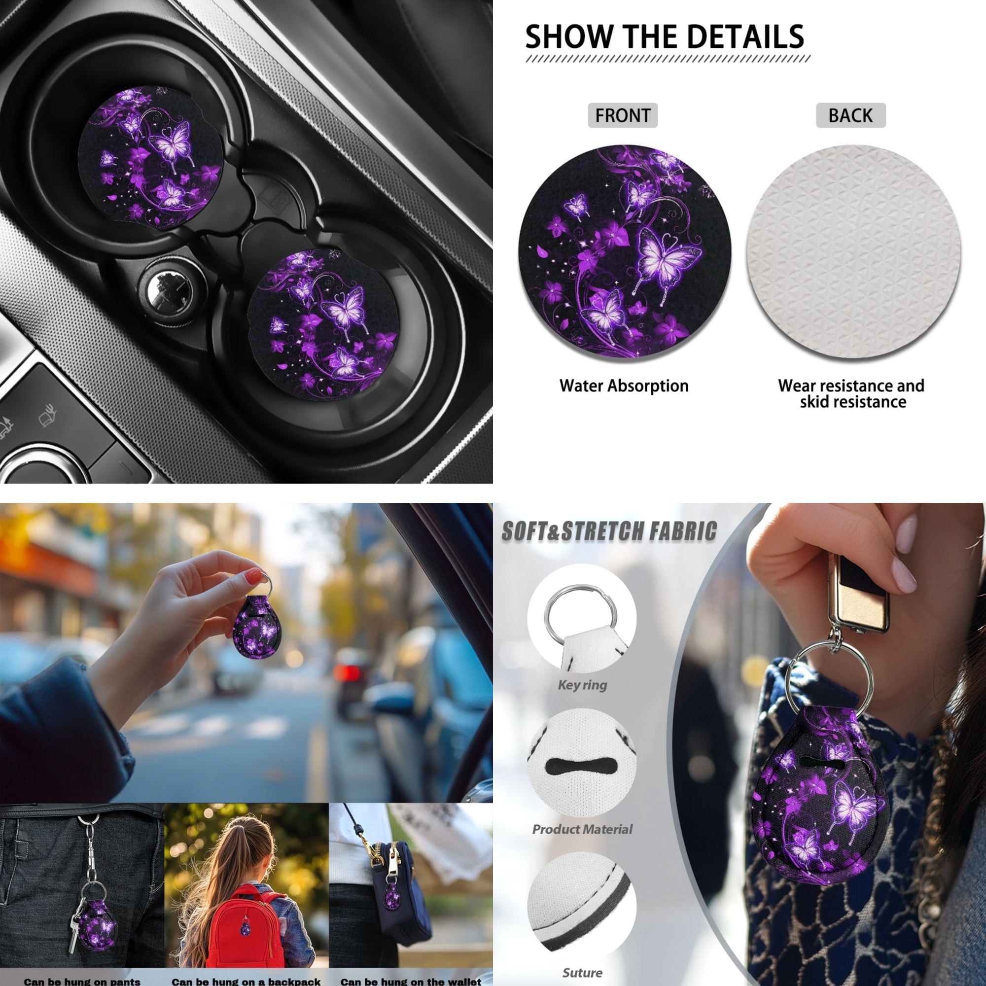 Jeiento 13 Pack Butterfly Car Seat Cover Set for Front and Rear, Auto Interior Accessories Full Set for Women Men Purple Car Seat Protective Universal Fits for Cars, SUV, Truck, Sedan, Van