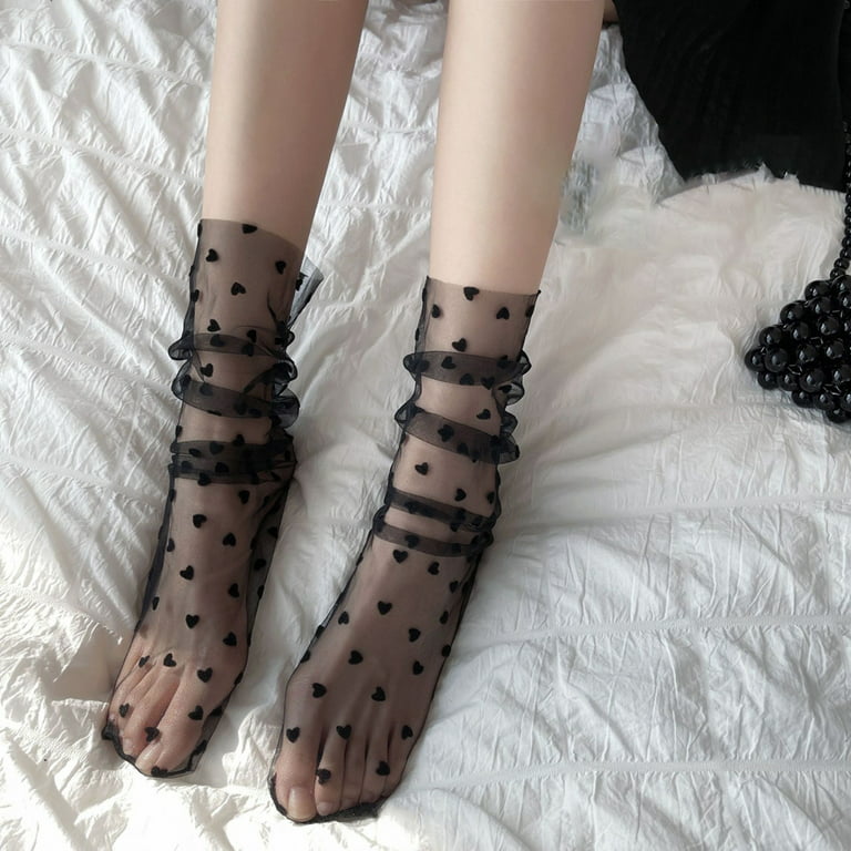 Women Mesh Socks Transparent - 5 Pairs Novelty Slouch Sheer Socks Tulle  Socks