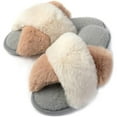 thumbnail image 3 of RockDove Women's Open Toe Fluffy Slippers with Memory Foam, Ladies' Cross Band House Shoes, Faux Fur Slip on Home Slippers for Indoor Outdoor, 3 of 7