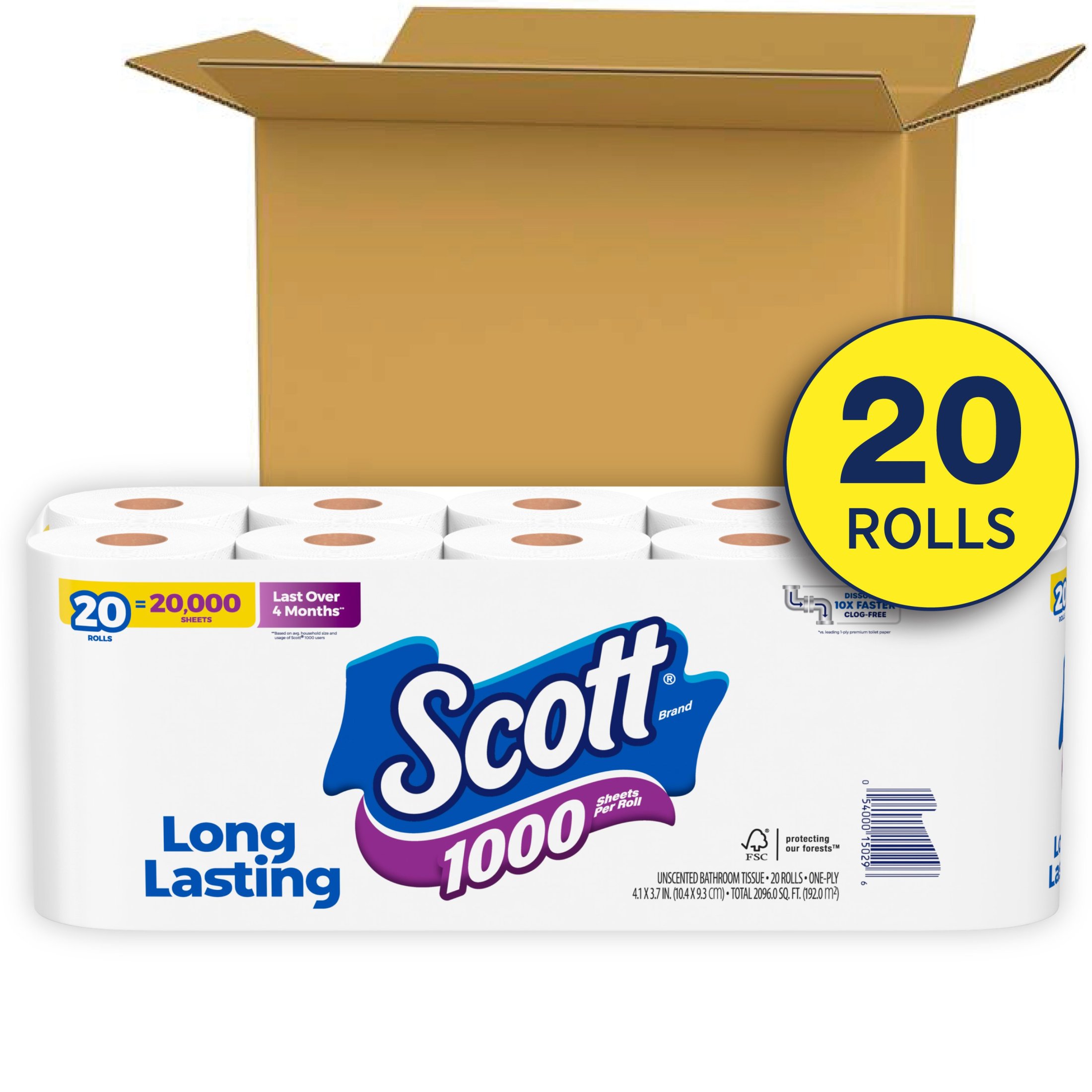 Scott 1000 Toilet Paper, 20 Rolls, 1,000 Sheets Per Roll - image 2 of 10