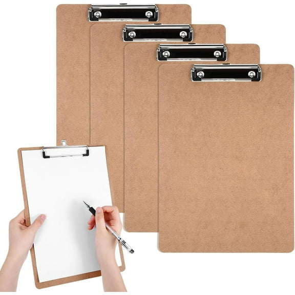 Fufafayo 4-Piece A4 Office Wooden Clip Folder File Storage Pad, Wood Clipboard Organizer for Paper Documents, Writing Board for Study Classroom Office, File Holder for Desk Home Office Organization
