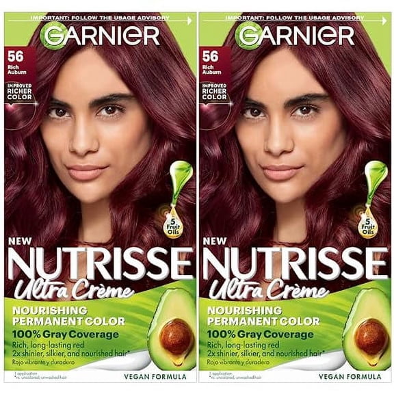 Garnier Hair Color Nutrisse Nourishing Creme, 56 Medium Reddish Brown (Sangria) Permanent Hair Dye, 2 Count (Packaging May Vary)