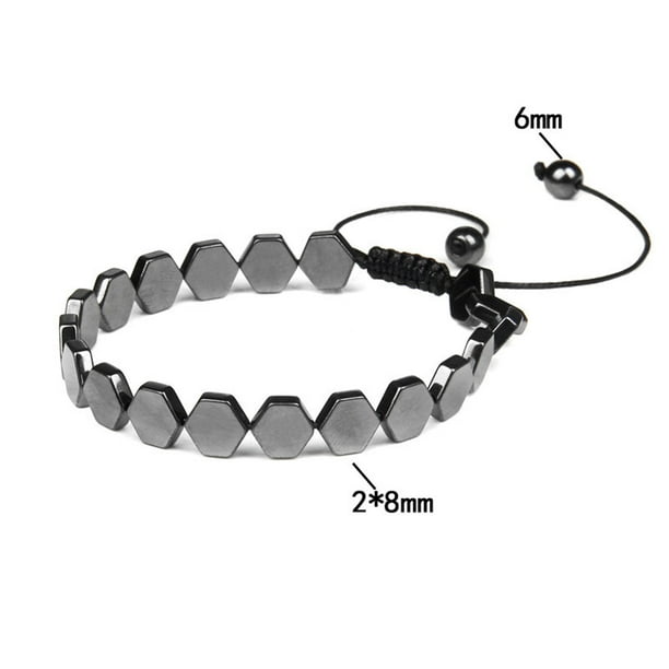Pulsera magnética de piedra biliar negra, piedra energética para la salud, pulsera tejida retro