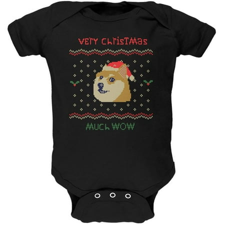 

Doge Ugly Christmas Sweater Black Soft Baby One Piece