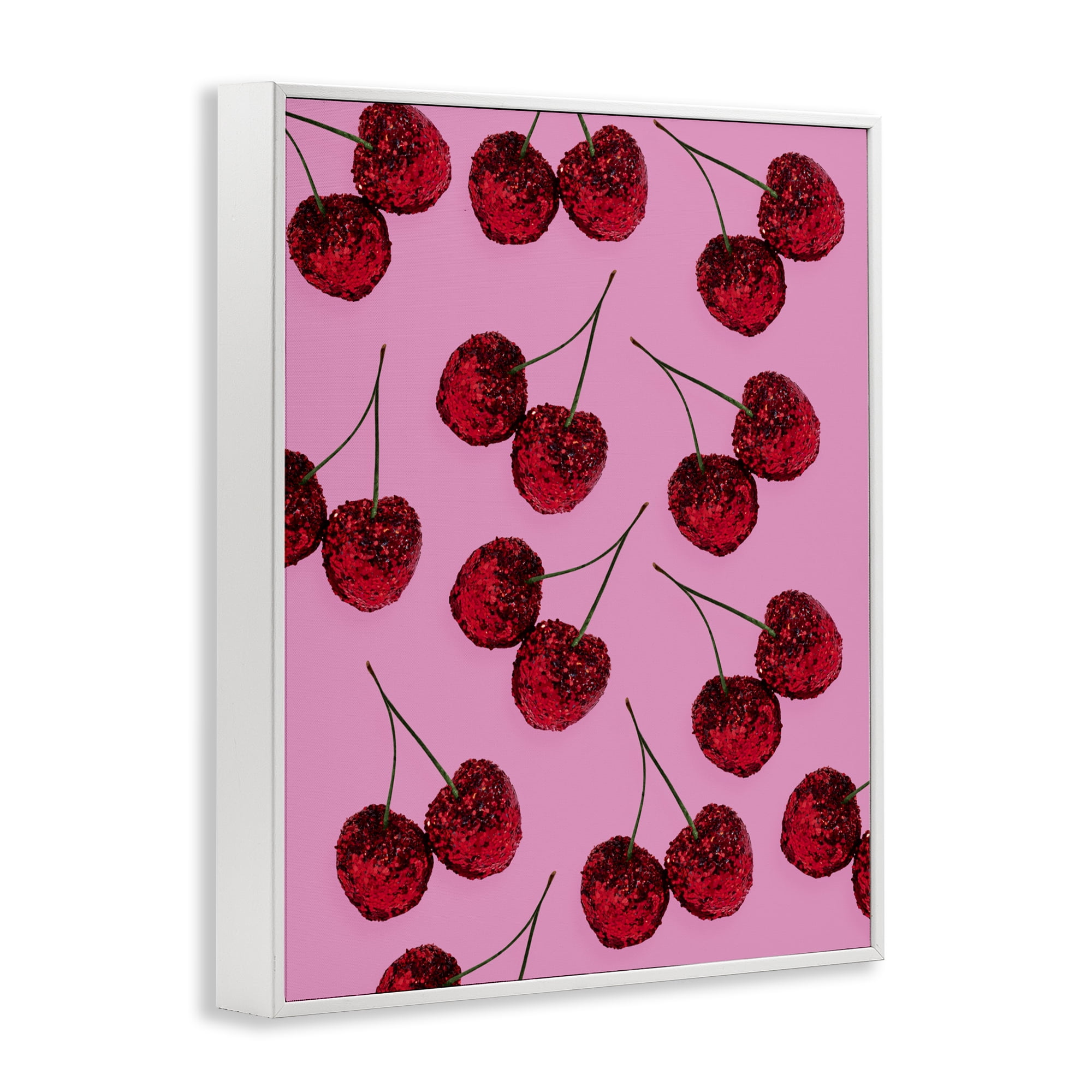 Stupell Industries Glitter Glam Cherries Pattern White Framed Giclee Art, design by LISH Creative