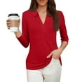 thumbnail image 4 of Prdecexlu Women's 2025 3/4 Length Sleeve V-Neck Collared Tops Summer Business Casual Work Polo Shirts Loose Fitted Tees Red XL, 4 of 4