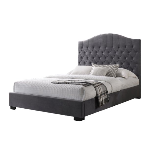 Gray Velvet Tufted Upholstered Full Size Platform Bed Frame with