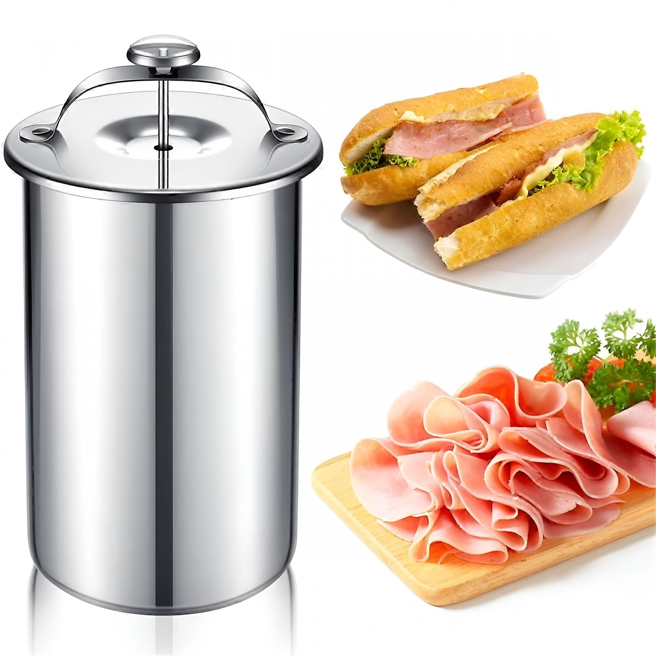 EXLEAF Meat Press Maker Stainless Steel Ham Press Maker with Thermometer Sandwich Deli Meat Press Bacon Ham Maker for Making Silver Deli Press for Meats