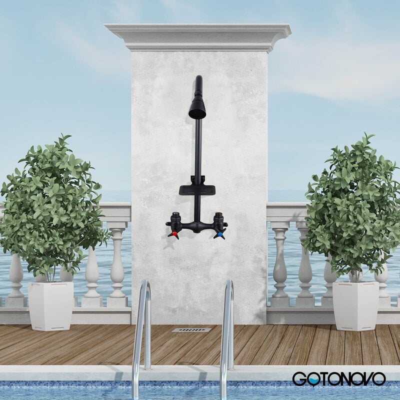 gotonovo Outdoor Shower Kit Matte Black Wall Mount Exposed Shower