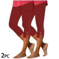 thumbnail image 3 of AJTQTH Women Skinny Leggings Capris Knitting Hollowed Summer Casual Tights Solid Elastic Waist Capri Pants with Pockets Yoga Pants Red XL, 3 of 9
