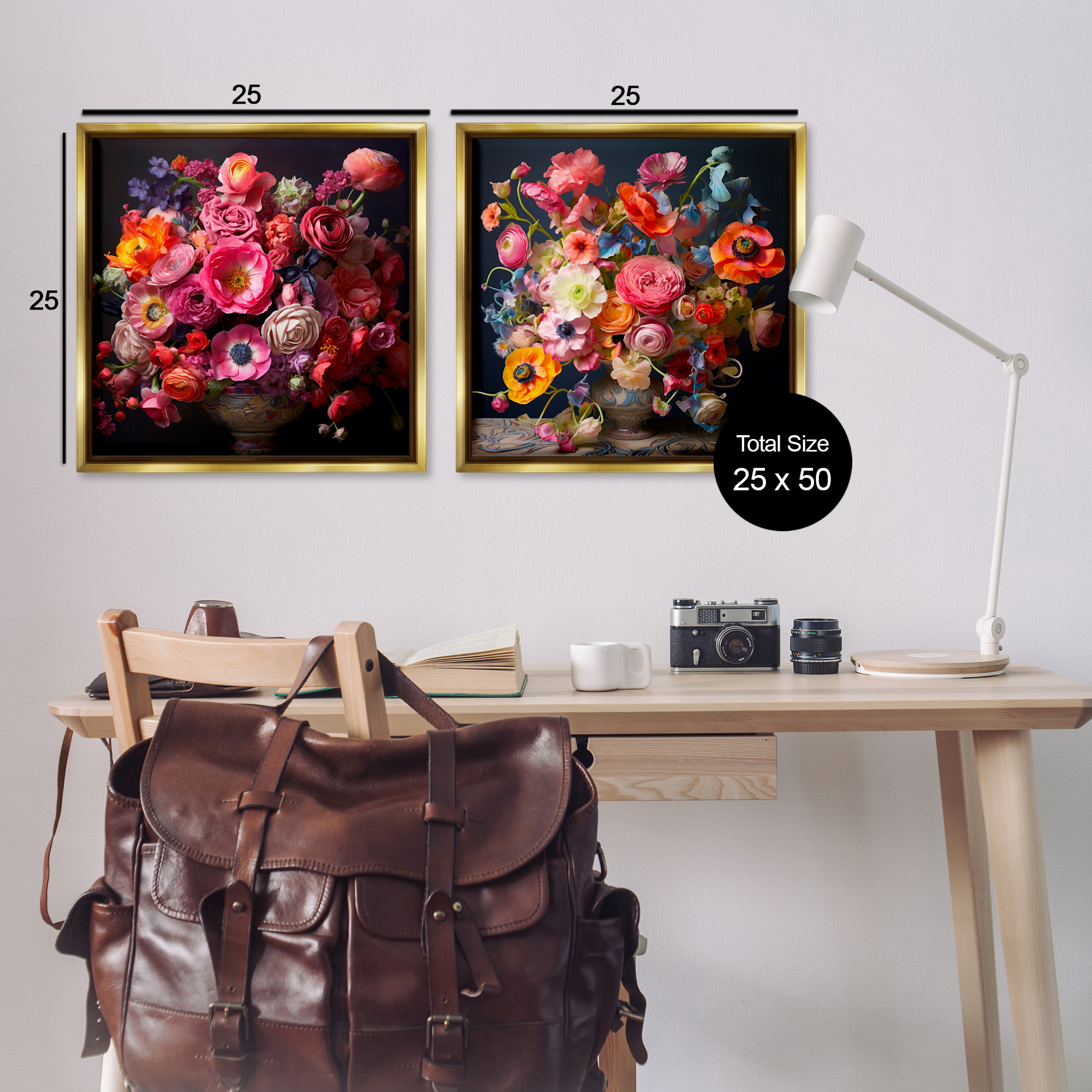 Stupell Industries Stunning Still Life Floral Arrangement Plants & Flowers Photography Gold Floater Framed Canvas Art Print Wall Art, 25 x 25, Set of 2