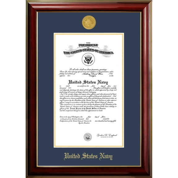Patriot Frame's Navy 8.5x11 Certificate Classic Mahogany Frame with Gold Medallion
