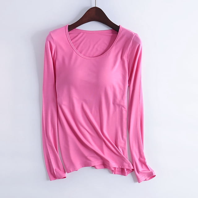 T-Shirt à Manches Longues pour Femmes avec Coussinets de Poitrine - Haut de Pyjama Décontracté Confortable pour Usage Externe