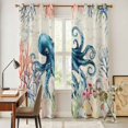 thumbnail image 5 of Kitchen Curtains 84 Inch Length 2 Panels, Coastal Nautical Octopus Grommets Window Treatment Curtain, Oceans Corals Jellyfish Starfish Thermal Curtains Drapes for Living Room/Bathroom, 5 of 9