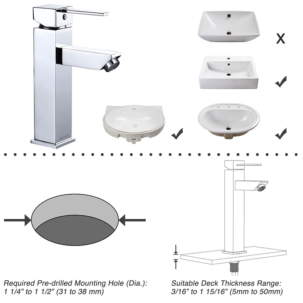 Aquaterior Modern 1 Hole Bathroom Faucet Vanity Sink Basin DIY Home CHR