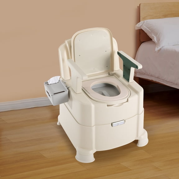 Green&White 440.92lbs Floor Standing Portable Toilet  Bedside Commode Toilet Chair for Pregnant Women Patients