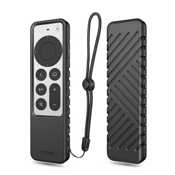 SITHON Silicone Case for Apple TV Siri Remote (2nd & 3rd Gen, 2021/2022), Shockproof Anti-Slip Protective Cover with Lanyard for Apple TV 4K / HD – Black