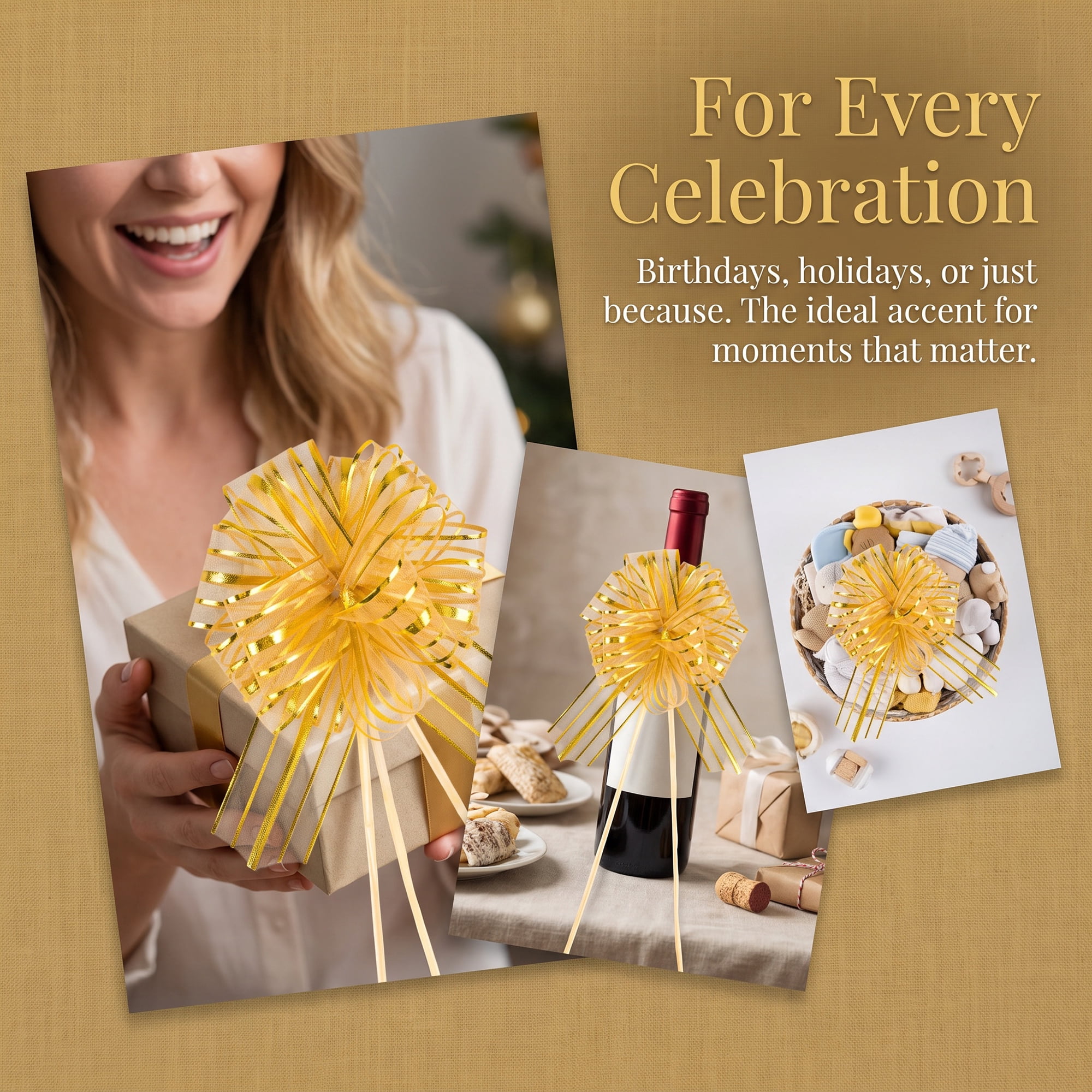 Unique Bargains Crush-Resistant Ribbon Bow for Birthday and Special Occasions Gold