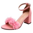 thumbnail image 5 of Stylago Women's Wedding Heels Summer Colorful Chunky Block Heel Flower Sandals Open Toe Leather Trendy Pumps with Ankle Strap Size 7.5 Pink, 5 of 6