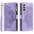 thumbnail image 2 of Dteck Zipper Wallet Case for Samsung Galaxy A35 5G,Magnetic Durable PU Leather Flower Embossed Case Zipper Card Holder Wallet Kickstand Cover with Detachable Shoulder Strap/Wrist Strap,Purple, 2 of 6