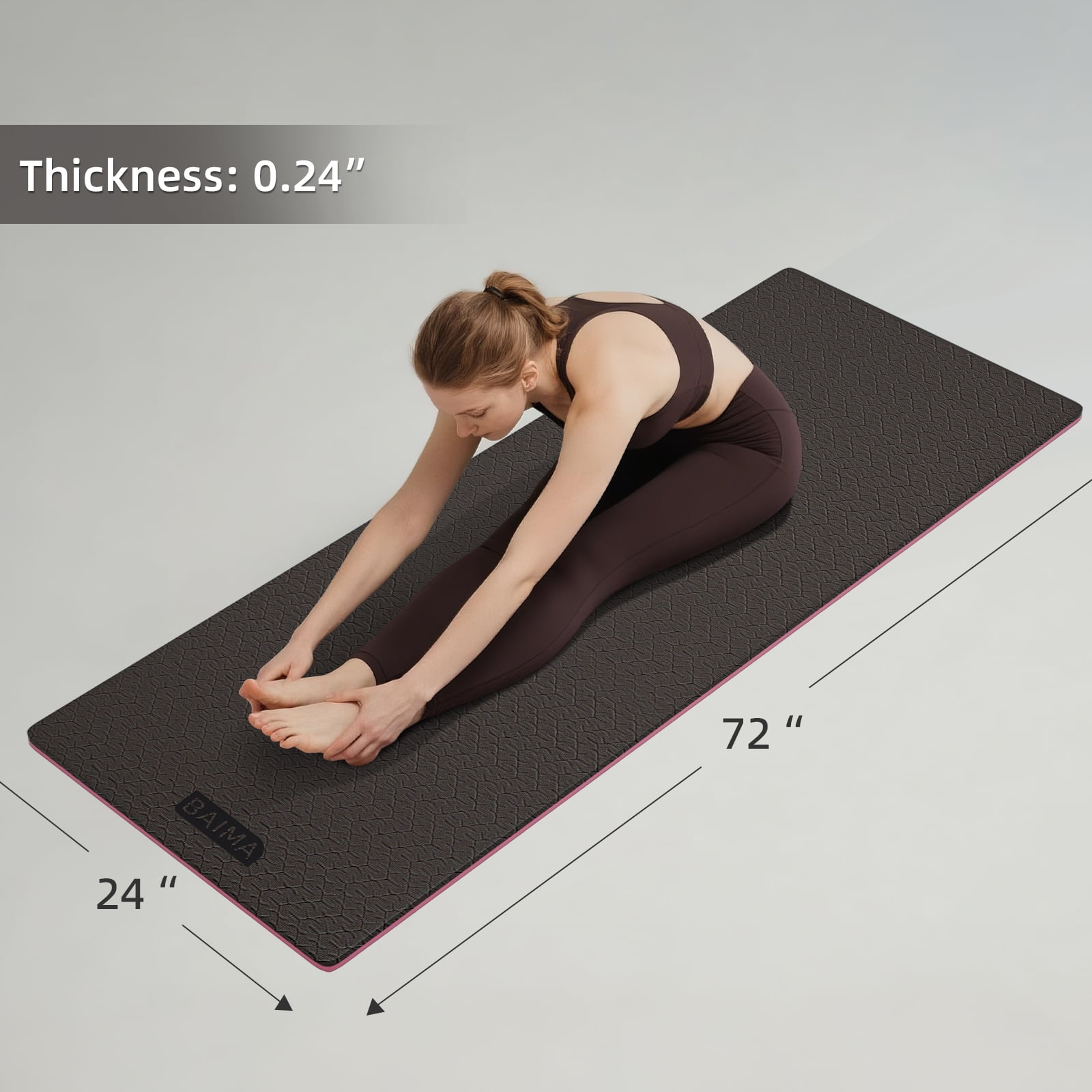 BAIMA TPE Yoga Mat - Tear-Resistant, Lightweight, Non-Slip Double-Sided Exercise Mat with Carry Strap(Black&Crimson)