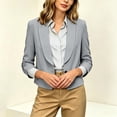 thumbnail image 4 of Business Casual Short Jacket For Women, 3/4 Sleeve Lapel Open Front Blazer With Pockets, Solid Color Cropped Suit Jacket, Professional Work Office Top Gray XL, 4 of 8