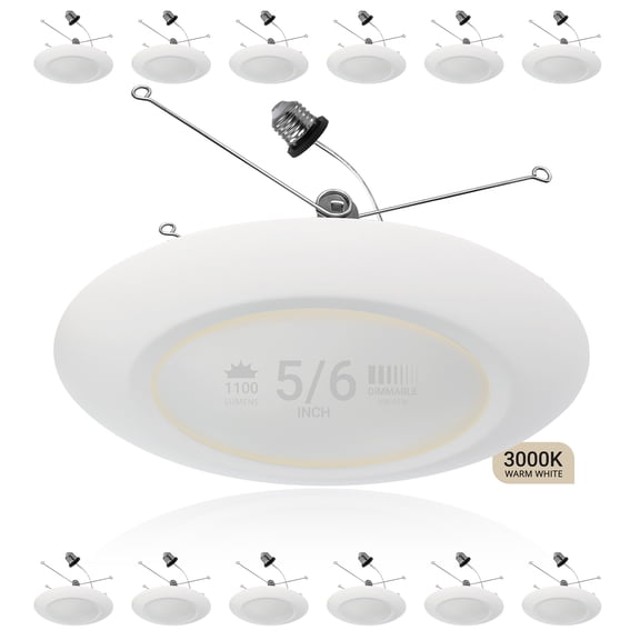 NuWatt 5/ 6'' LED Recessed Retrofit Low Profile Disk Downlights, E26 Base, 3000K Warm White, 12PK