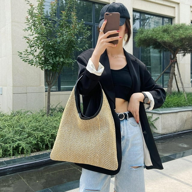 tejido para mujer, tejido para mujer, bohemio informal de paja, de hombro para verano, Hugo Bolsa de paja