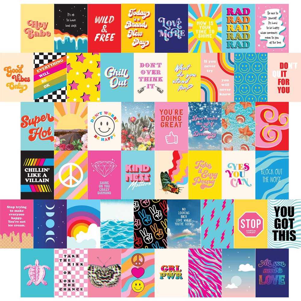Bright Retro Wall Collage Kit Aesthetic Pictures 50 Set 4x6 Walmart