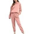 thumbnail image 2 of BiZtdJrK Women 2 Piece Sweatsuits Long Sleeve Hooded Pullover Matching Jogger Pants Tracksuit Fall Winter Casual Sweatshirt Trousers Lounge Sets Sales of the Day Pink XL, 2 of 8