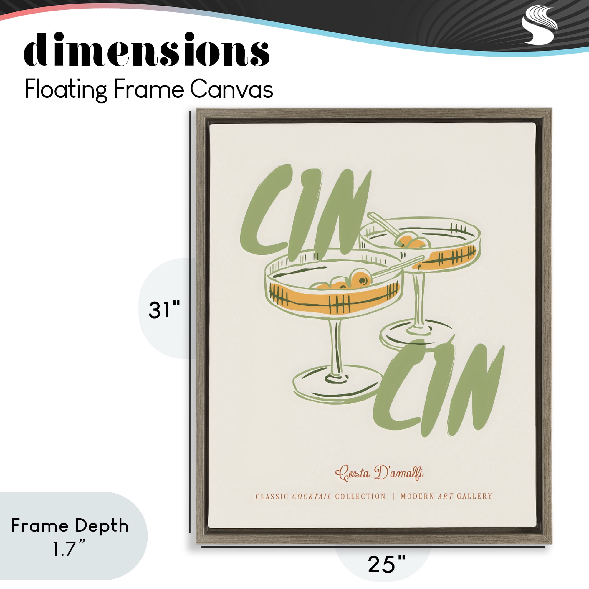 Stupell Industries Cin Cin Amalfi Cocktail Brown Framed Floater Canvas Wall Art, design by The Prints Vibe