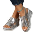 thumbnail image 2 of Silver Female Casual Slip On Wedge Sandals Featuring Solid Color Round Toe Open Toe Buckle Comfortable For Outdoor Activities, 2 of 9