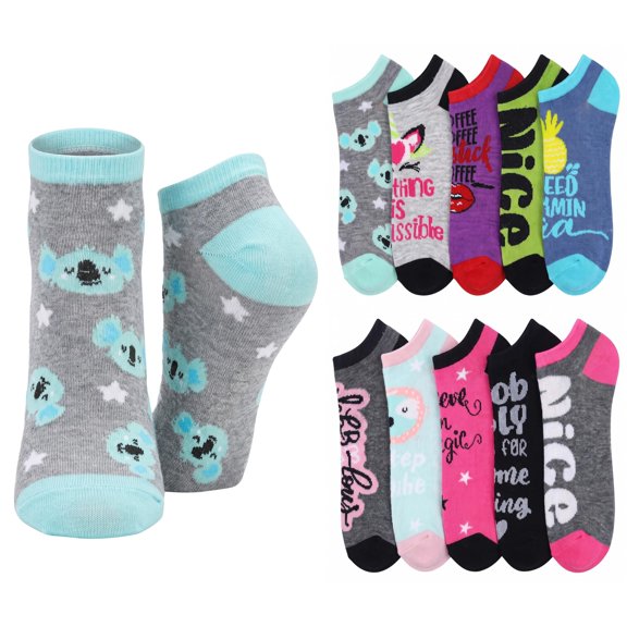 Tipi Toe Women's Playful Pattern Ankle Socks - Mega Value Pack (10 Pairs)