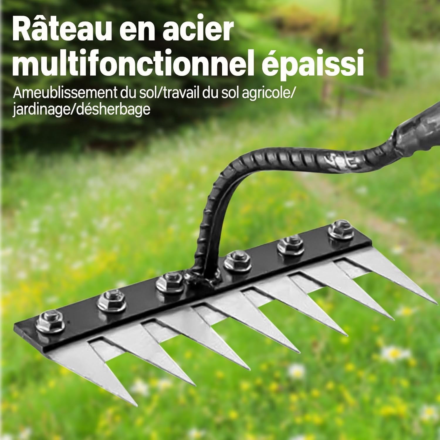 Iron Weeding Rake 2.0, 5/6/7/8 Teeth Carbon Steel Garden Weeding Rakes – Heavy Duty Weed Puller Tool for Lawn Yard Gardens Farm
