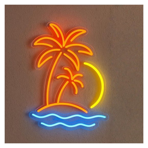 Palm Tree Island Neon Sign Tree Sunset Tropical Paradise Light Dimmable For Summer Bar Home Wall Decor 40cm