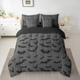 thumbnail image 2 of Manfei Spooky Purple Bats Bedding Comforter Set 7 Pieces,Happy Halloween Day Full Bedding Set,Gray Black Fitted Sheet Flat Sheet For Boys Kids,Luxury Bedroom Decor Reversible, 2 of 8