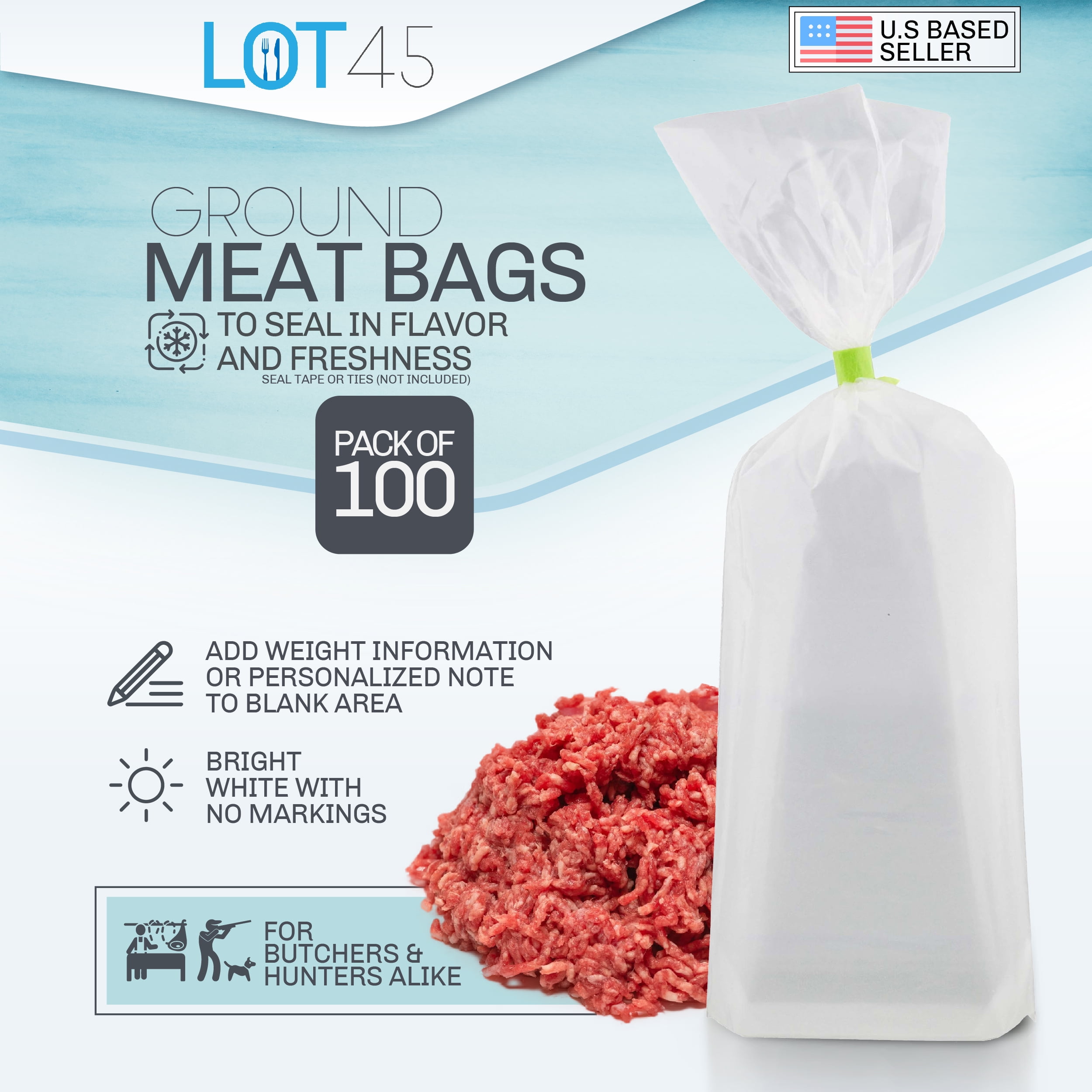 Lot45 Ground Hamburger Bags 1lb - 100pk Clear Wild Game Meat Processing Bags  