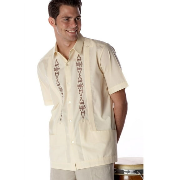 Men's embroidered Guayabera Poly-Cotton. SIZE:2X COLOR:BG
