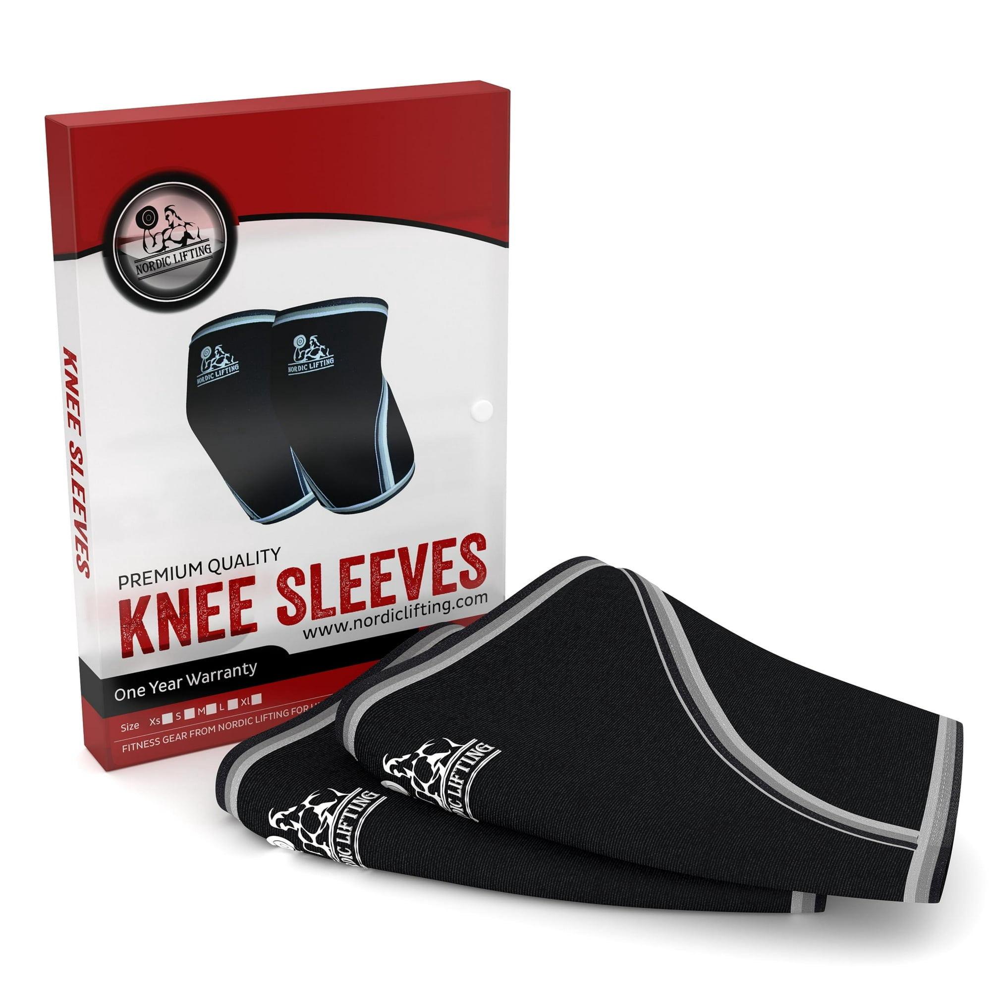 Nordic Lifting 7mm Neoprene Knee Brace Compression Sleeves For Support, 1 Pair, Black , Medium