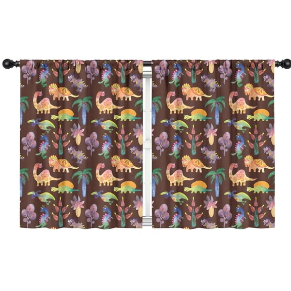 Blackout Kids Curtains,Brown Dinosaurs Flowers Trees Pattern Childrens Insulated Curtains Set Of 2,Bedroom Essentials,Toddler Room Decor 42"x54"
