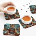 thumbnail image 7 of Fuzoiu Pond Meditating Tiger Print Leather Coasters Set,Drink Coasters Set of 6,for Tabletop Protection, Durable PVC Coasters,Home Décor and Housewarming Gift,Square, 7 of 7