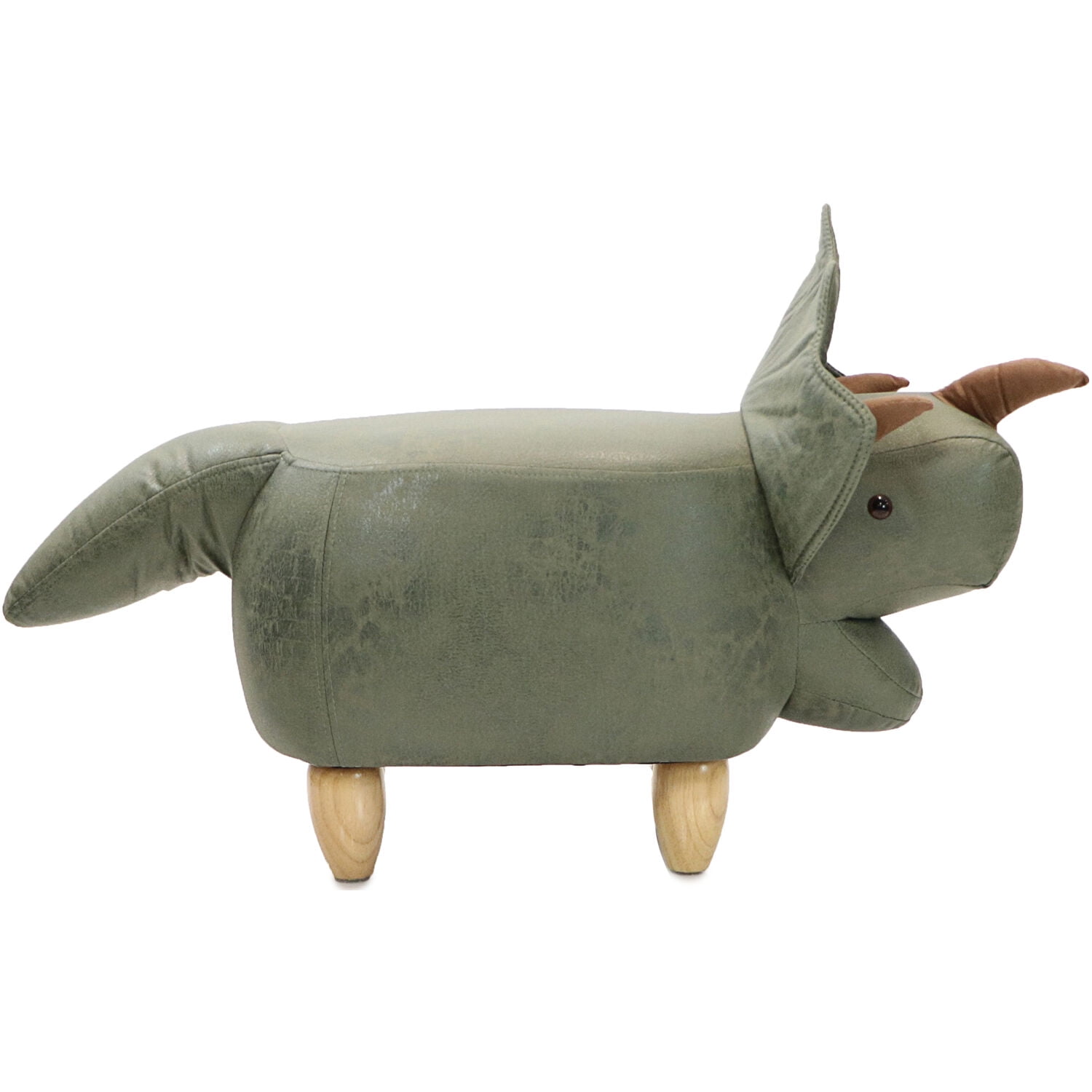 Critter Sitters 14-In. Seat Height Green Triceratops Dinosaur Animal Shape Ottoman - Furniture for Nursery, Bedroom, Playroom, and Living Room Decor